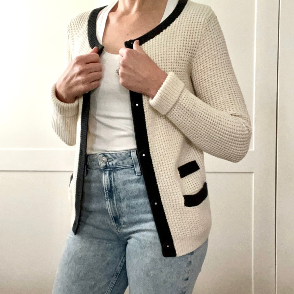 GAP Thermal Cardigan Black and White Wool-Blend Bella Snap Closure